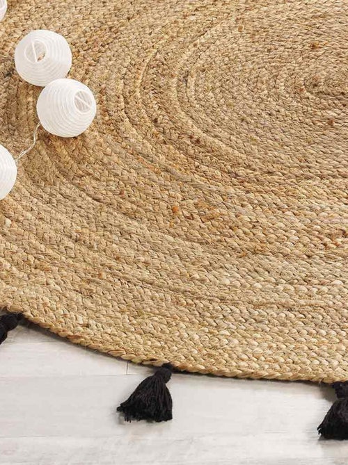 Tapis rond 120 cm jute Shira noir - Kiabi