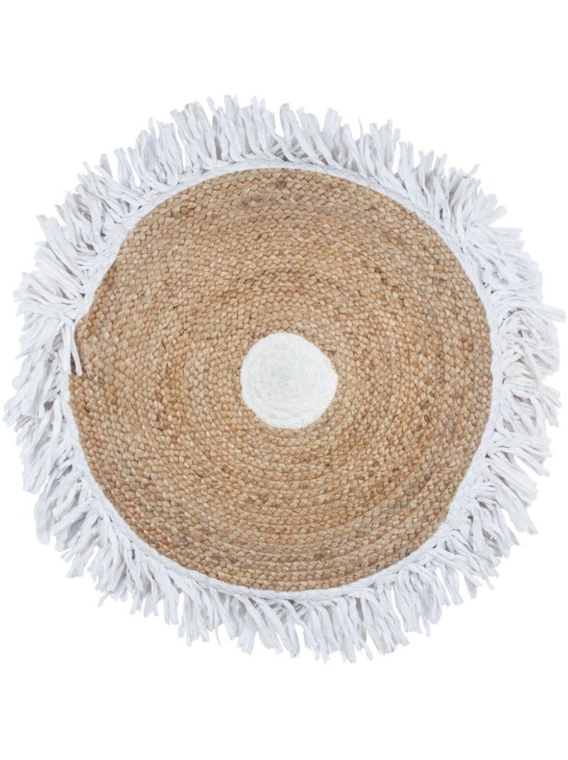 Tapis rond à franges en jute et coton Beige - Kiabi