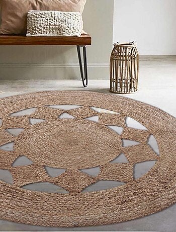 Tapis Rond ajouré en Jute Naturel, Dylrev