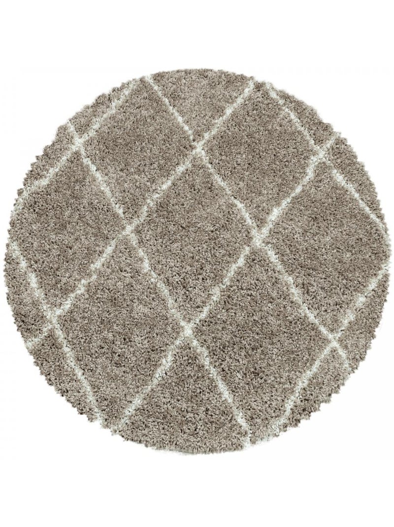 Tapis rond berbère tissé motif losange SHAGGY A Beige - Kiabi