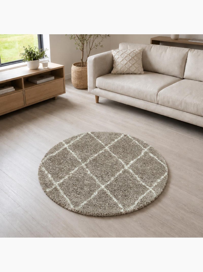 Tapis rond berbère tissé motif losange SHAGGY A Beige - Kiabi