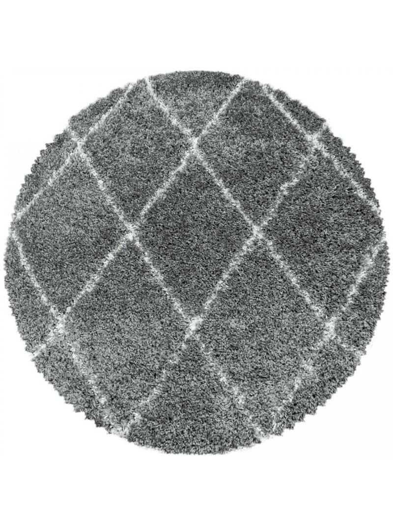 Tapis rond berbère tissé motif losange SHAGGY A Gris - Kiabi