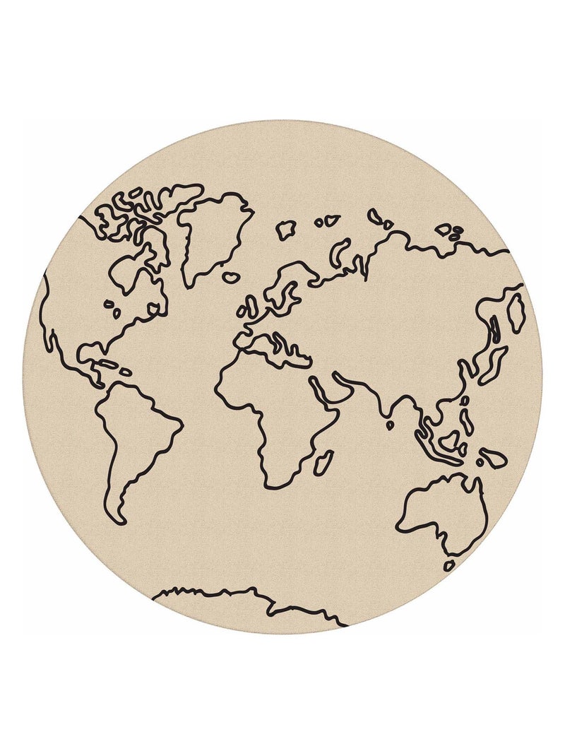 Tapis rond carte du monde Beige - Kiabi