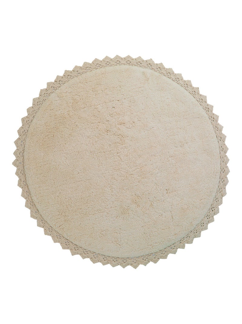Tapis rond coton lavable finition crochet Perla Beige sable - Kiabi