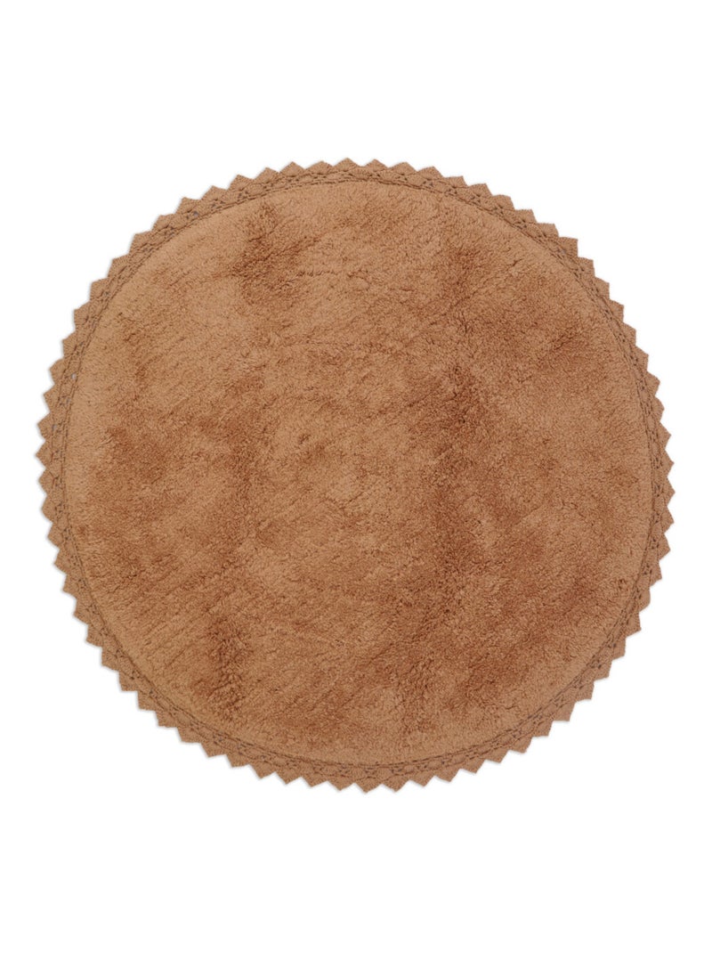Tapis rond coton lavable finition crochet Perla Marron caramel - Kiabi