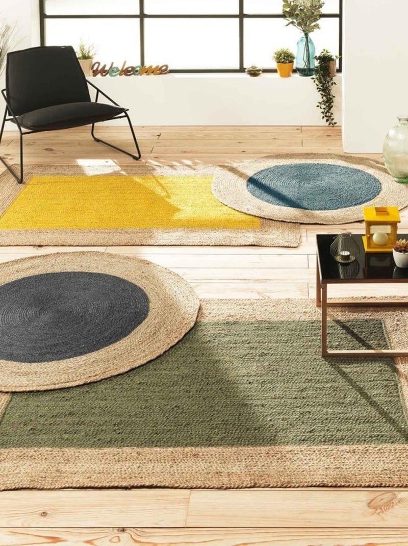 Tapis rond D120 jute bicolore Napoli jaune Jaune - Kiabi
