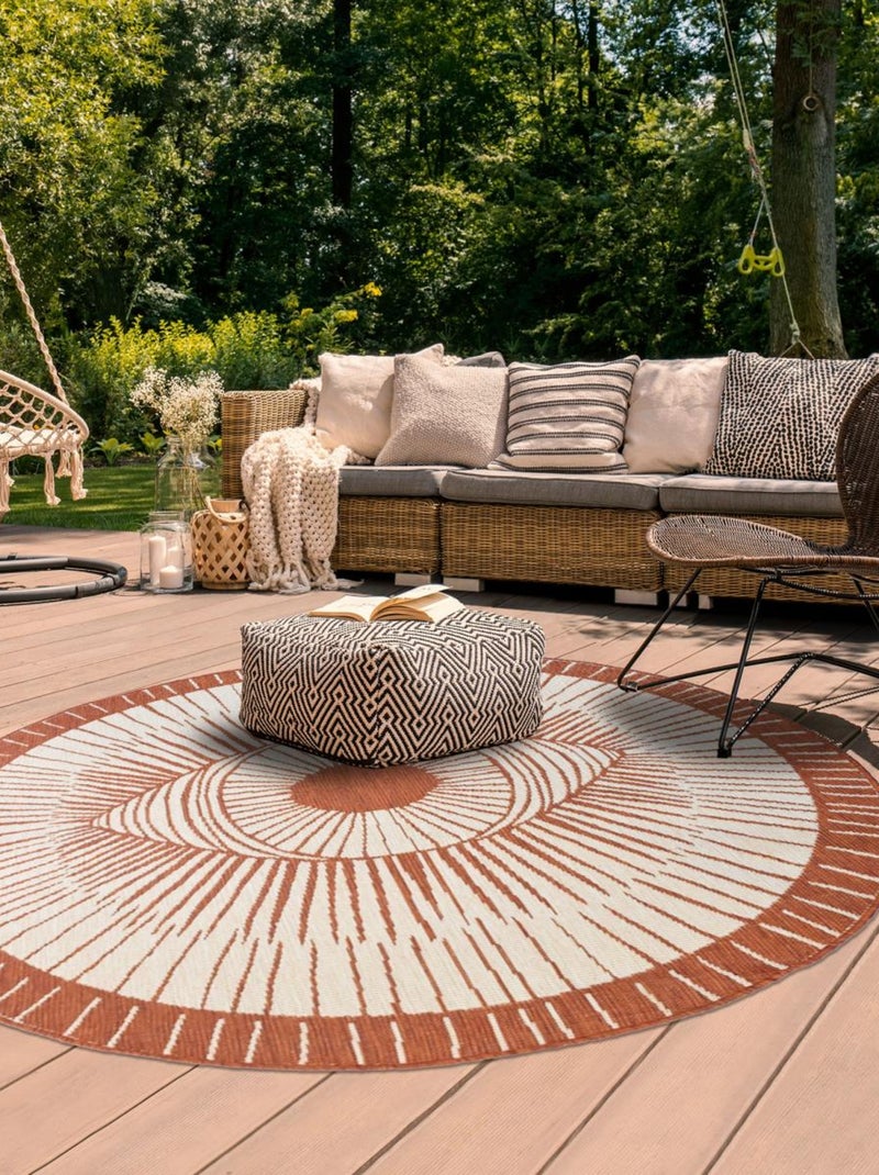 Tapis rond d'extérieur, kilim reversible LYN2 B Marron - Kiabi