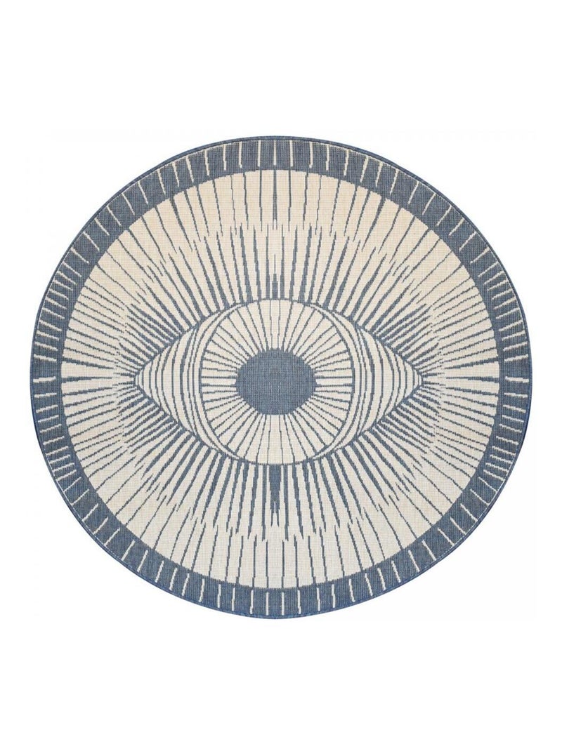Tapis rond d'extérieur, kilim reversible LYN2 B ROND REVERSIBLE Bleu - Kiabi