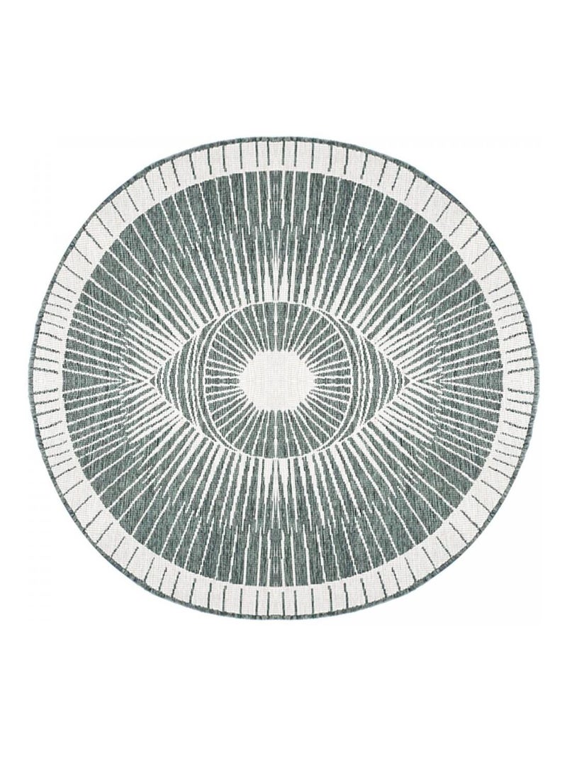 Tapis rond d'extérieur, kilim reversible LYN2 B ROND REVERSIBLE Vert - Kiabi