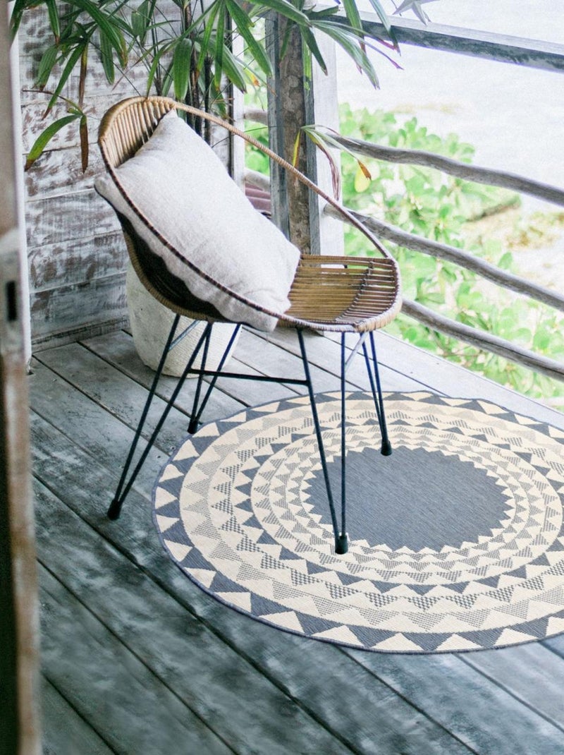 Tapis rond d'extérieur, kilim reversible LYN2 C Bleu - Kiabi