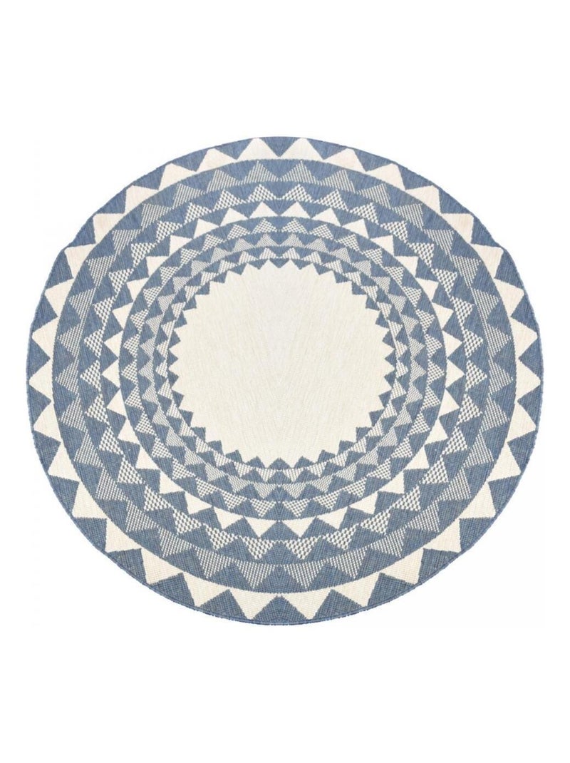 Tapis rond d'extérieur, kilim reversible LYN2 C ROND REVERSIBLE Bleu - Kiabi