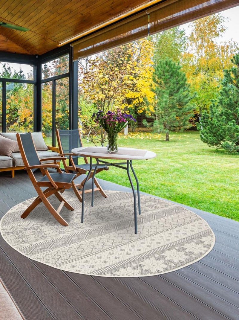 Tapis rond d'extérieur, kilim reversible LYN2 RT Gris - Kiabi
