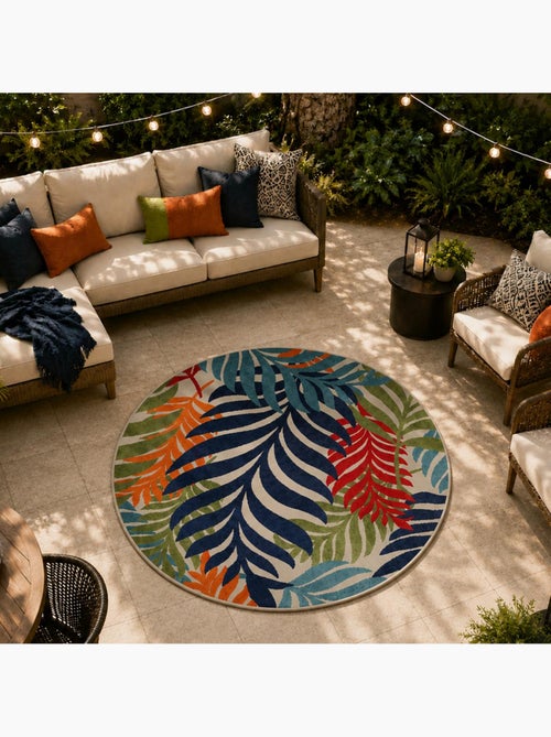 Tapis rond d'extérieur tissé kilim CHIMEK - Kiabi Tapis rond d'extérieur tissé kilim CHIMEK - Kiabi