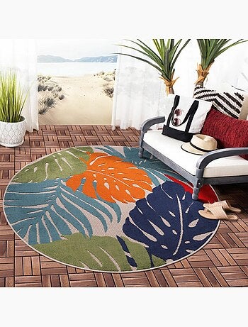 Tapis rond d'extérieur tissé kilim CHIMEKI