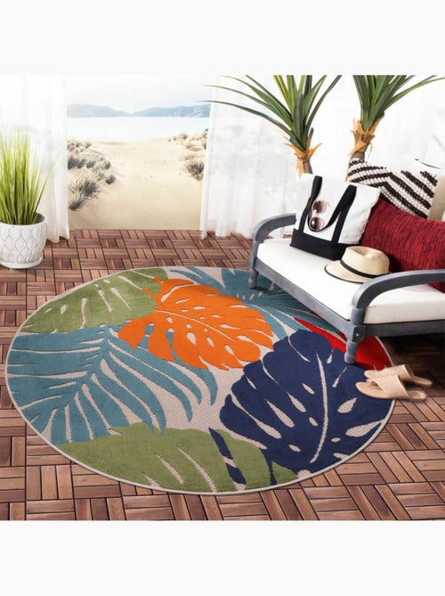 Tapis rond d'extérieur tissé kilim CHIMEKI - Kiabi