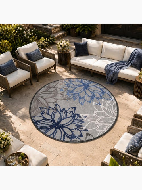 Tapis rond d'extérieur tissé kilim CHIMEKO - Kiabi Tapis rond d'extérieur tissé kilim CHIMEKO - Kiabi