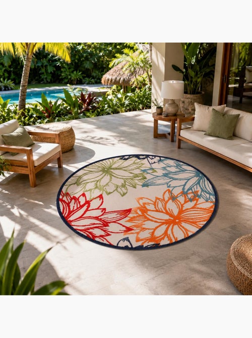Tapis rond d'extérieur tissé kilim CHIMEKO - Kiabi Tapis rond d'extérieur tissé kilim CHIMEKO - Kiabi