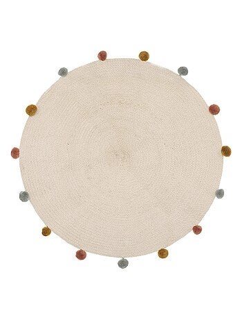 Tapis rond en coton et pompons