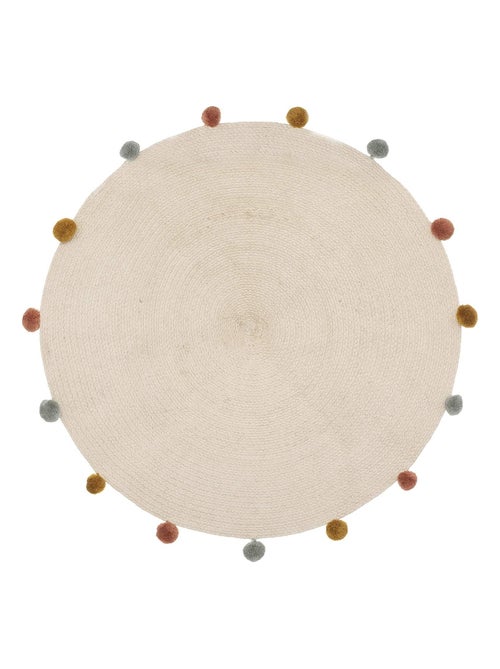 Tapis rond en coton et pompons - Kiabi