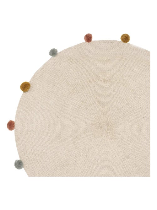 Tapis rond en coton et pompons - Kiabi