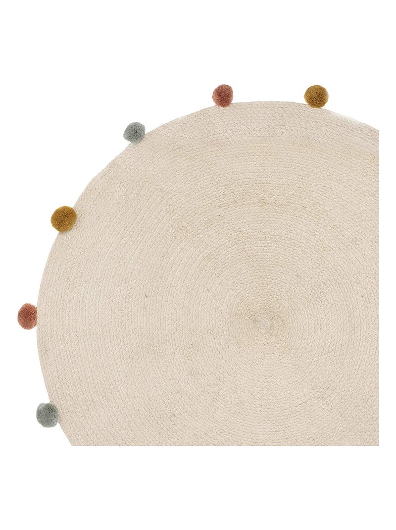 Tapis rond en coton et pompons Beige clair - Kiabi