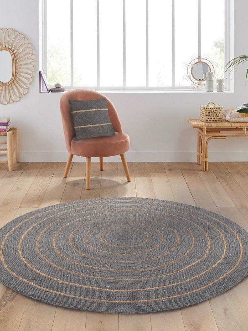 Tapis rond en coton tressé, effet jute rayé, Dylrev Gris - Kiabi