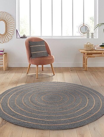 Tapis rond en coton tressé, effet jute rayé, Dylrev