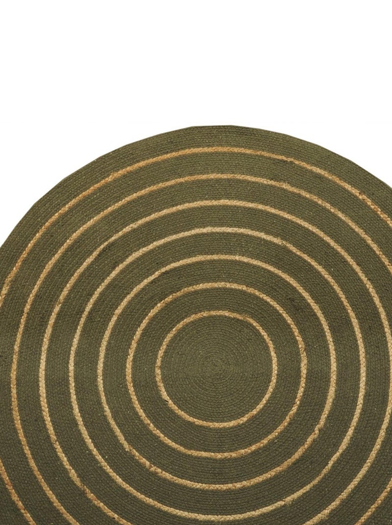 Tapis rond en coton tressé, effet jute rayé, Dylrev Kaki - Kiabi