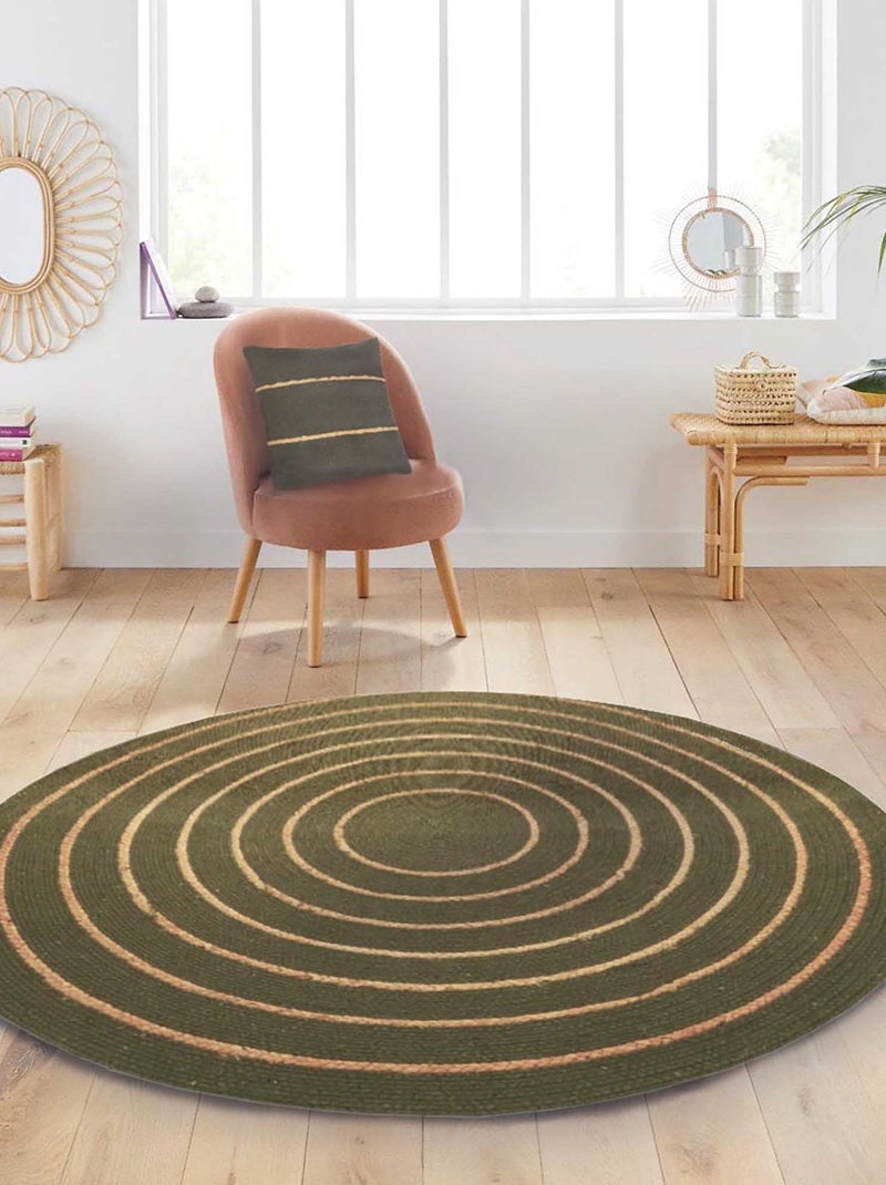 Tapis rond en coton tressé, effet jute rayé, Dylrev Kaki - Kiabi
