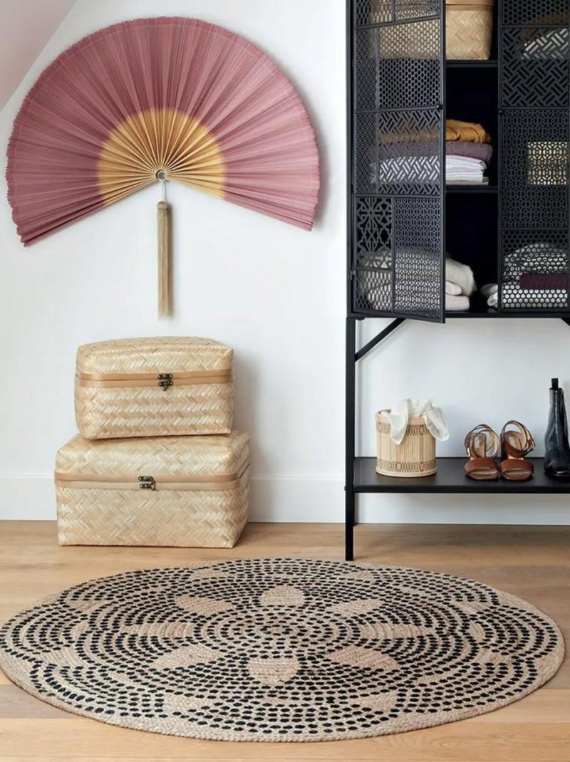 Tapis rond en jute 120 cm Living pois Beige - Kiabi