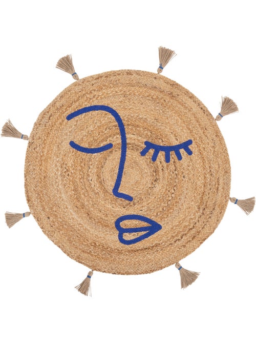 Tapis rond en jute à pompons soleya - Kiabi
