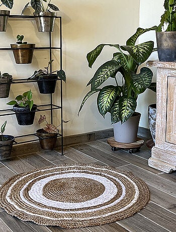 Tapis rond en jute et coton