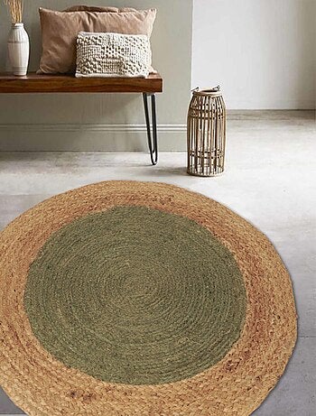Tapis rond en jute tressé, bicolore, Dylrev