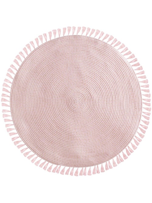 Tapis rond enfant à franges et pompons mayl - Kiabi