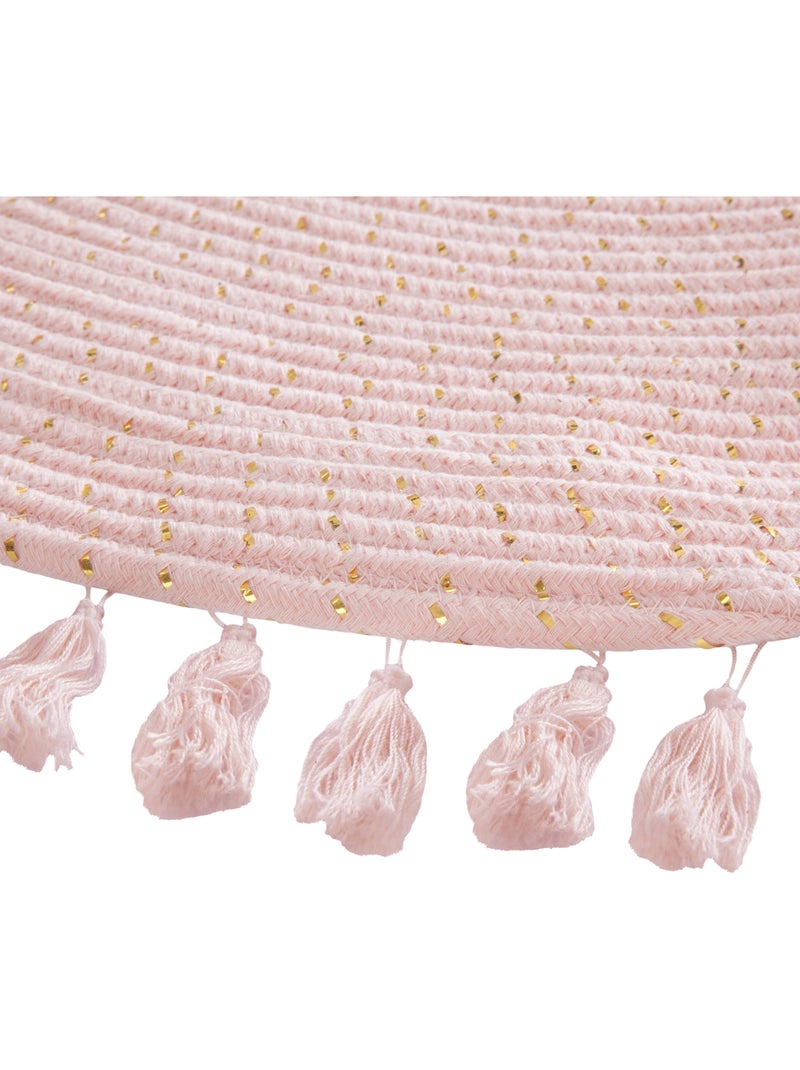 Tapis rond enfant à franges et pompons mayl Rose - Kiabi
