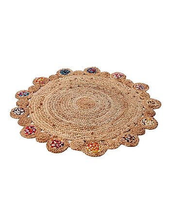 Tapis rond ethnique en jute et coton