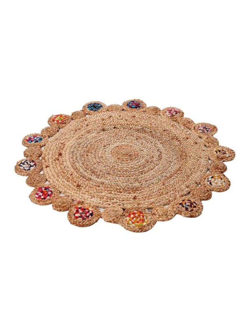 Tapis rond ethnique en jute et coton Beige - Kiabi