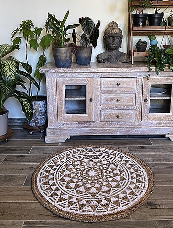 Tapis rond ethnique en jute mandala