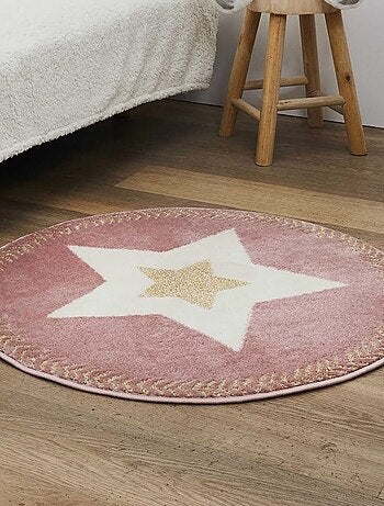 Tapis rond étoile fil métallisé rose D80