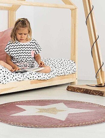 Tapis rond étoile fil métallisé rose D80