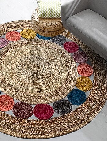 Tapis rond fait à la main en jute motif géométrique RONDA
