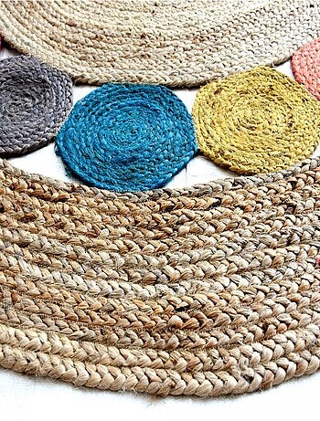 Tapis rond fait à la main en jute motif géométrique RONDA