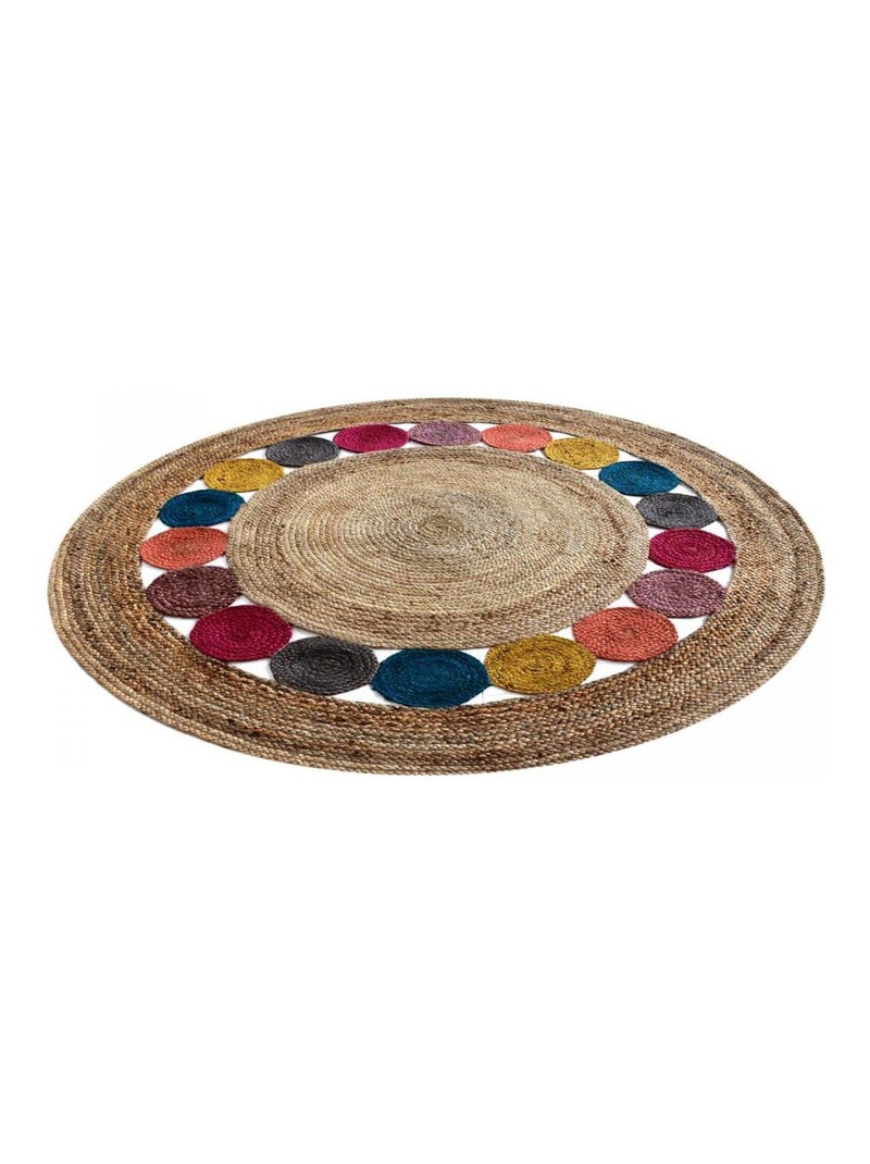 Tapis rond fait à la main en jute motif géométrique RONDA Multicolore - Kiabi