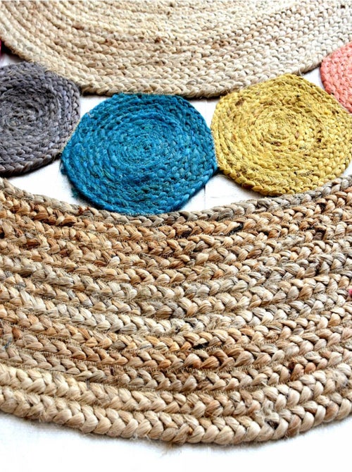 Tapis rond fait à la main en jute motif géométrique RONDA - Kiabi