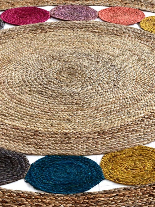Tapis rond fait à la main en jute motif géométrique RONDA - Kiabi