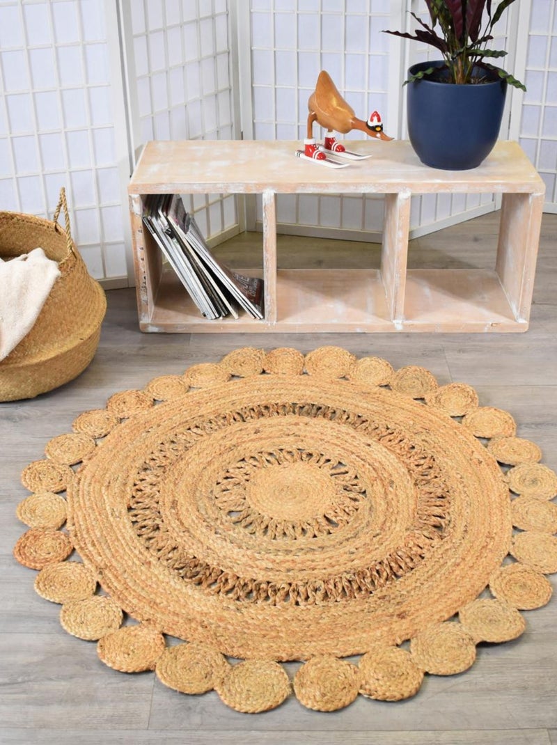 Tapis rond fait à la main en jute motif uni ESPRIT Beige - Kiabi
