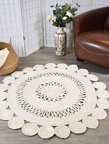 Tapis rond fait à la main en jute motif uni ESPRIT