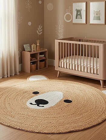 Tapis rond fait main en jute motif animaux JUTEBEAR