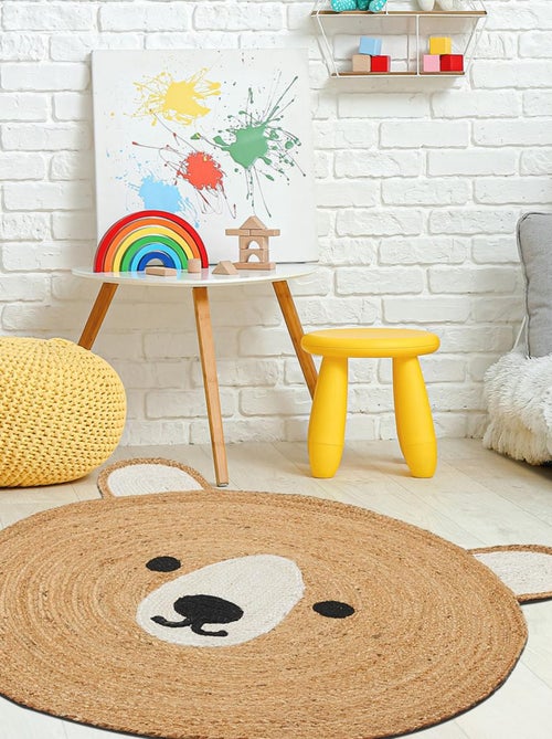 Tapis rond fait main en jute motif animaux JUTEBEAR - Kiabi