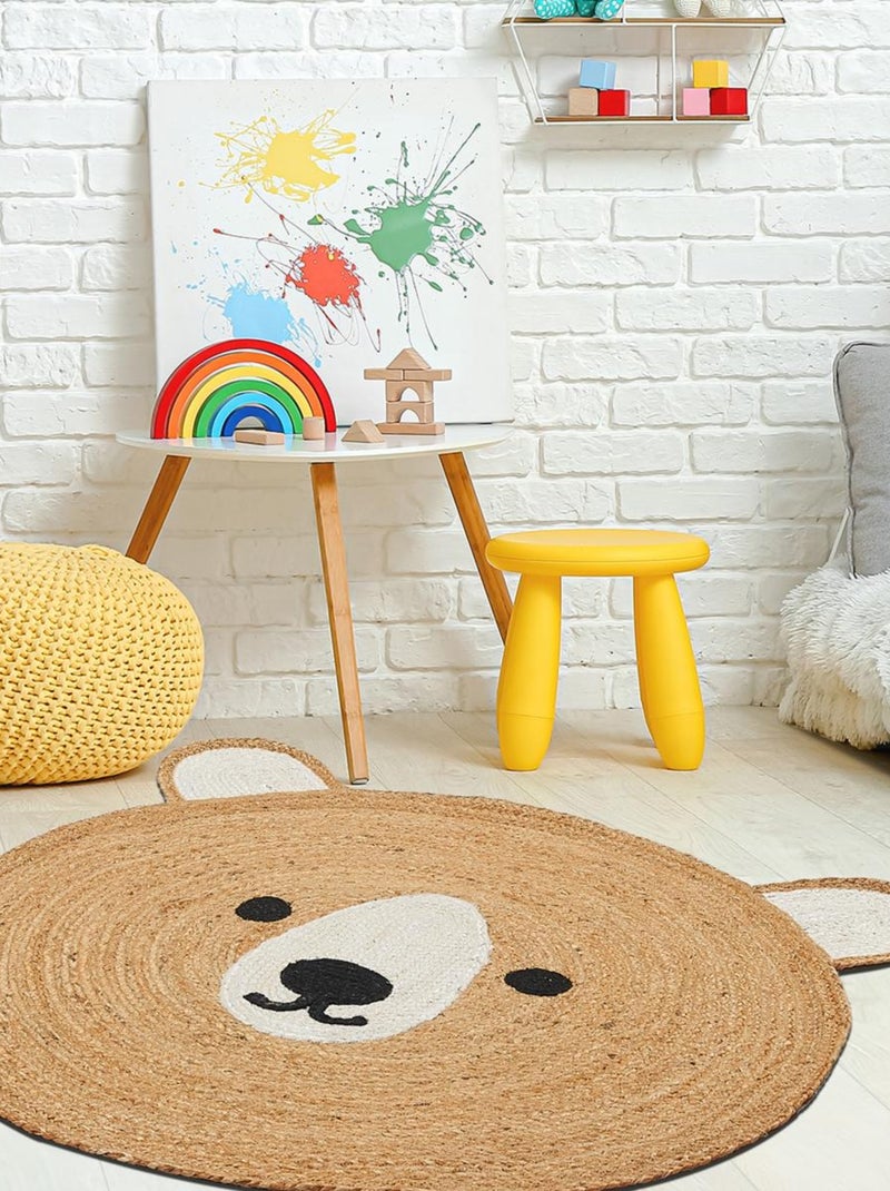 Tapis rond fait main en jute motif animaux JUTEBEAR Beige - Kiabi